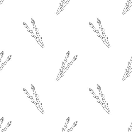 Asparagus brunch seamless pattern. Sparrow grass line icon. Vector illustration isolated on white background.のイラスト素材