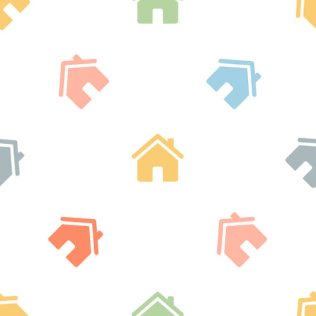Seamless pattern with cute houses. Home colorful silhouettes pattern. Vector illustration isolated on whiteのイラスト素材