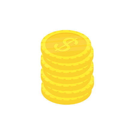 Golden stack coins set. Flat gold isometric icon. Economy, finance, money concept. Wealth symbol. Vector illustration isolated on whiteのイラスト素材