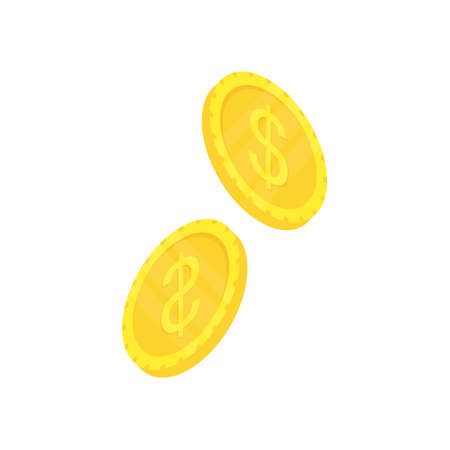 Isometric gold coins. Money symbol. Wealth concept. Vector illustration isolated on whiteのイラスト素材