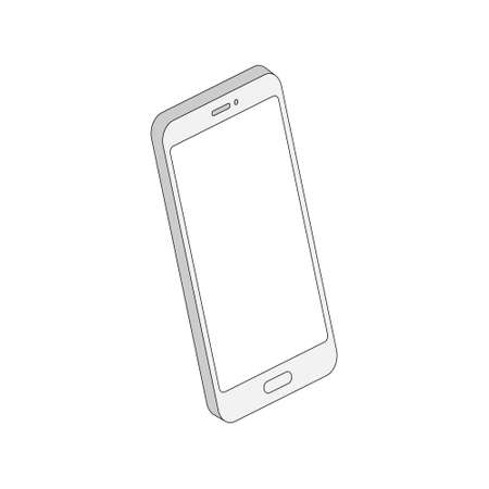 Isometric line smartphone. 3d mobile phone with empty screen. Digital technology outline concept. Vector isolated on whiteのイラスト素材