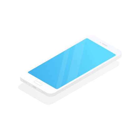 Isometric smartphone. Digital technology outline concept. 3d mobile phone with empty blue screen. Vector isolated on whiteのイラスト素材