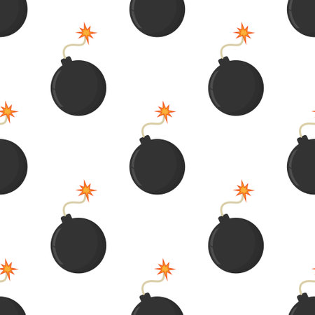 Bomb seamless pattern. Boom symbol pattern. Dynamite sign. Vector illustration isolated on white background.のイラスト素材