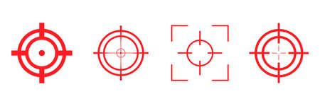 Target destination icon set. Focus cursor bull eye mark collection. Aim sniper shoot group. Vector isolated on whiteのイラスト素材