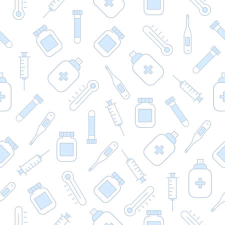 Medicine seamless pattern white background. Set of medical elements. Healthcare and medical concept in flat style.のイラスト素材
