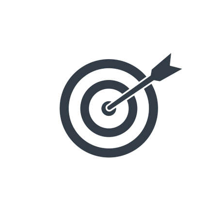 Target with arrow black icon. Goal line symbol. Successful shoot. Business aim pictogram. Darts element. Vector illustration isolated on whiteのイラスト素材