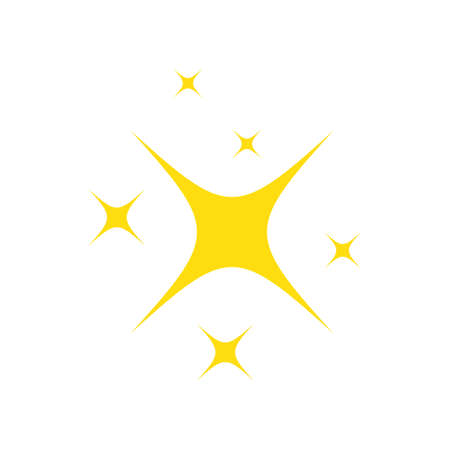 Yellow star sparkling icon set. Glittering stars light collection. Shiny flash decoration pictogram. Vector isolated on whiteのイラスト素材