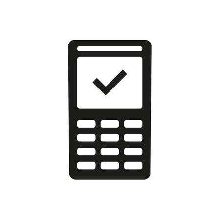 POS terminal black icon. Pay terminal in flat style. Payment machine with approved finance operation. NFC payments concept. Vector isolated on whiteのイラスト素材
