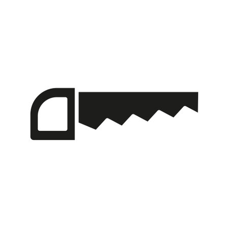 Hand saw icon. Carpenting outline symbol. Built black silhouette pictogram. Vector isolated on white.のイラスト素材