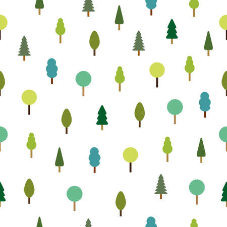 Seamless tree pattern. Forest concept. Cute nature white background with different trees. Vector isolated on whiteのイラスト素材