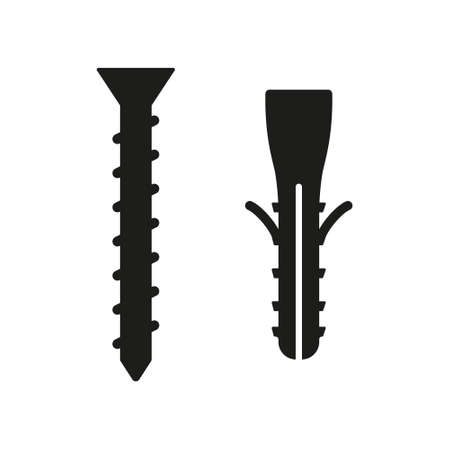 Screw and dowel icon. Repair and build black silhouette symbol. Vector isolated on white.のイラスト素材