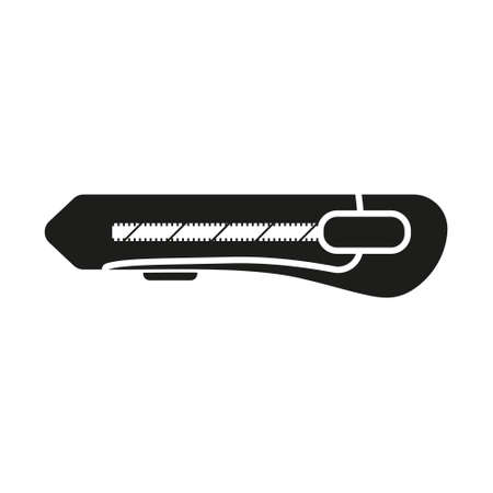 Cutter icon. Black silhouette repair and built work tool. Stationery knife symbol. Vector isolated on white.のイラスト素材