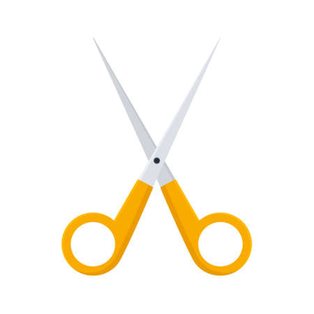 Scissors icon. Sharp scissors with orange handles. Vector illustration isolated on white.のイラスト素材