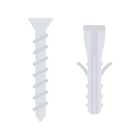 Screw and dowel icon. Repair and build gray flat symbols. Vector isolated on white.のイラスト素材