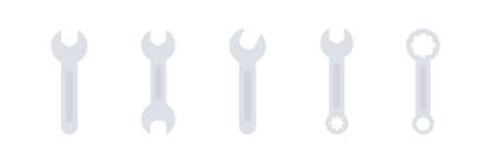 Wrench icon set. Work tools flat collection. Vector isolated on whiteのイラスト素材