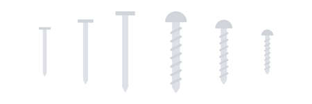 Nail and screw icon set. Build and work elements with different size. Vector isolated on whiteのイラスト素材