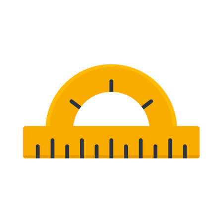 Protractor icon. Education circular ruler orange tool. Stationery instrument. Vector isolated on whiteのイラスト素材