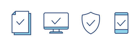 Check icon line set. Approve linear signs group isolated on white.のイラスト素材