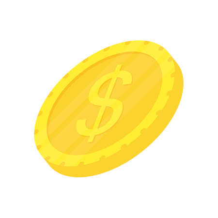Coin isometric icon. Money dollar gold 3d symbol. Business pay concept. Penny sign. Vector isolated on whiteのイラスト素材