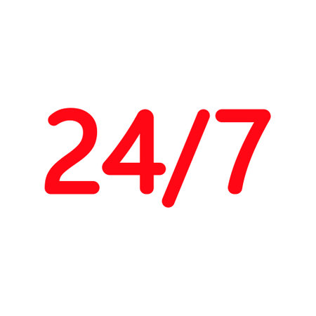 24 Hours a day red icon. Support service sign. Help assistance concept. Vector isolated on white