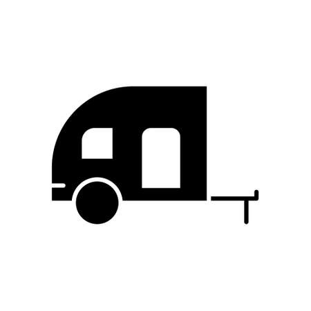 Camper van black icon. Travel car silhouette symbol. Automobile house sign. Vector isolated on whiteのイラスト素材