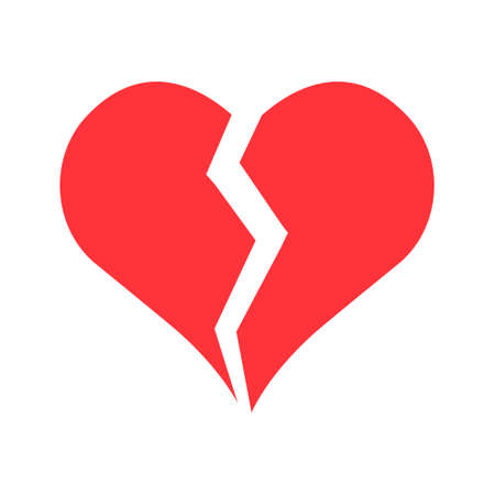 Red broken heart. Heartbreak icon. Flat love broken symbol. Vector isolated on the white backgroundのイラスト素材
