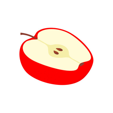 Red apple slice. Sweet cute flat fruit segment. Vector isolated on white.のイラスト素材