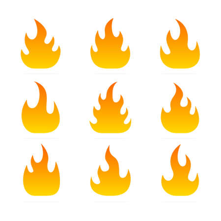 Fire flames set. Bonfire gradient elements collection. Vector isolated on white background.のイラスト素材