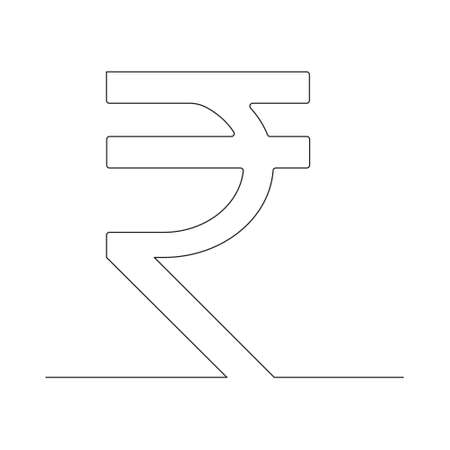 Rupee one line drawing symbol. Indian currency linear symbol. Vector isolated on white.のイラスト素材