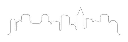 City buildings continuous one line drawing. Town panorama line art. Vector illustration isolated on white background.のイラスト素材
