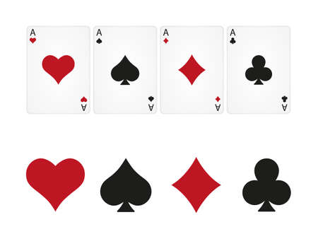 Four playing cards. Playing card suits icon set. Vector isolated on white.
