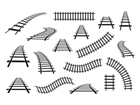 Train railway road set. Rail transport path element collection. Vector isolated on white.のイラスト素材
