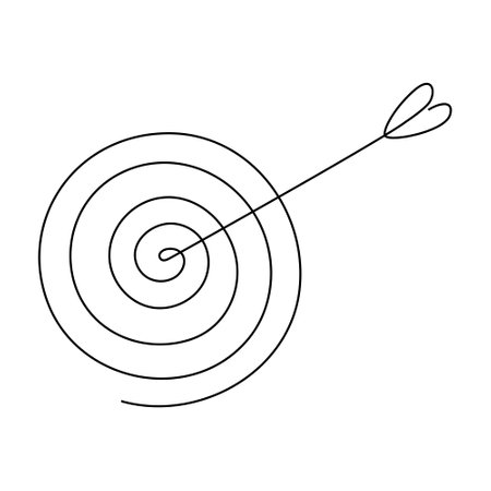 Target with arrow continuous line drawing. Hand drawn linear goal circle. Vector illustration isolated on white.のイラスト素材