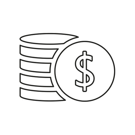 Coins stack dollar line icon. Money linear symbol. Business payment concept. Vector isolated on white.のイラスト素材