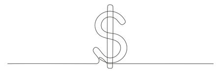 Dollar sign continuous one line drawing art. Money dollar linear symbol. Vector isolated on white.のイラスト素材