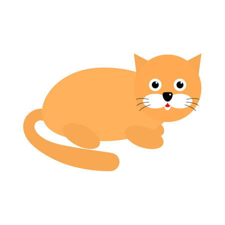 Red cute cat character. Vector illustration isolated on white.のイラスト素材