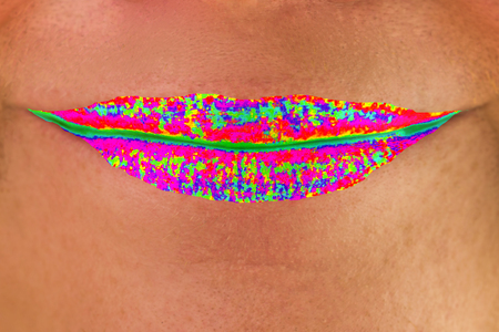 Beautiful soft lips. Natural color of lips. Men's lips in different colorsの写真素材
