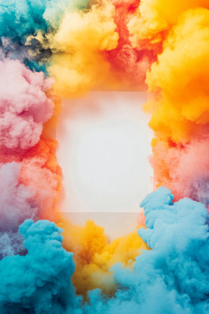 A bright and colorful cloud formation surrounds a blank space in the middle, offering a creative backdrop perfect for wallpapers and digital designs.の素材