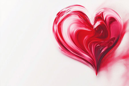 A swirling red heart design emerges from a blend of paint, set against a soft light backdrop. The artwork conveys emotion and artistic expression.の素材