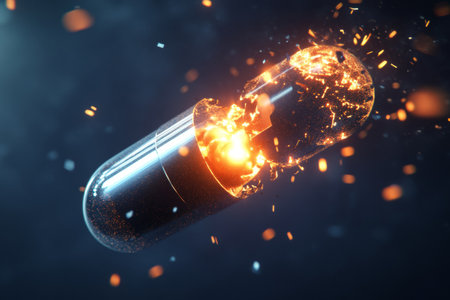 A 3D capsule shatters to release its radiant contents, emitting bright light and sparkling particles. The captivating event unfolds in an immersive and vivid environment.の素材