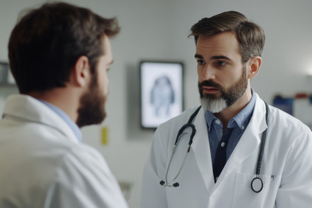 A medical student attentively watches a senior doctor performing a surgical procedure in a hospital setting, focusing on hands-on learning and professional development.の素材