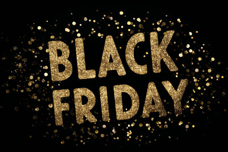 Shimmering gold text reads Black Friday on a dark background, creating an eye-catching display. This festive design celebrates one of the biggest shopping events of the year.の素材