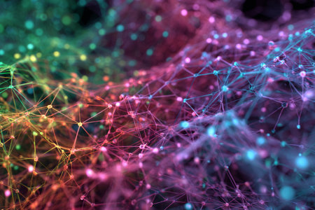 A vibrant display of interconnected nodes creates an abstract representation of data.の素材