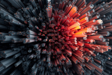 Vibrant, colorful structures emerge from a dark background, creating a stunning visual effect. The dynamic arrangement gives a sense of movement and depth, capturing attention.の素材