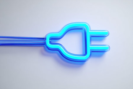This design features a vibrant blue electric plug against a light background. It emphasizes the importance of connectivity in todays tech-driven world, showcasing sleek lines and modern aesthetics.の素材