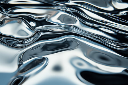 A close-up view reveals a metallic liquid with a smooth and reflective surface. The unique texture showcases dynamic ripples and intricate patterns, emphasizing its mesmerizing qualities.の素材