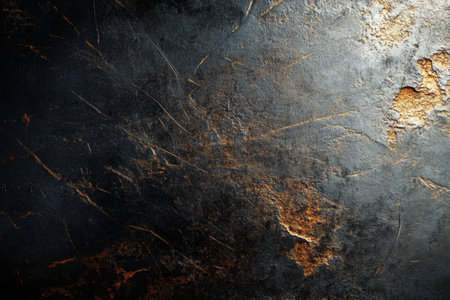 A metallic surface reveals intricate details of realistic scratches and rust patterns, showing a blend of textures and colors that highlight age and wear over time.の素材