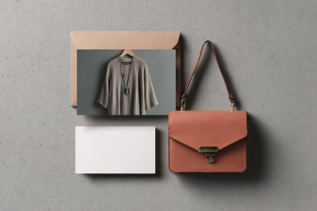 This design features a modern flyer for a fashion event, highlighting clothing, jewelry, and a handbag. It includes space for typography and branding elements, set against a moody background.の素材