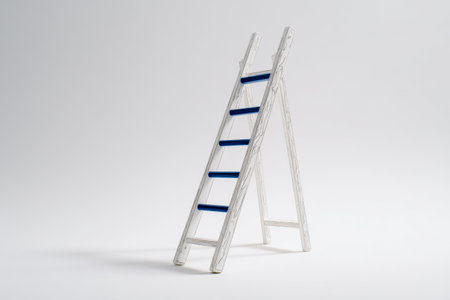 This artwork features a color pen drawing of a ladder against a plain white background. The ladder has blue steps and highlights its unique design and sturdy structure clearly.の素材