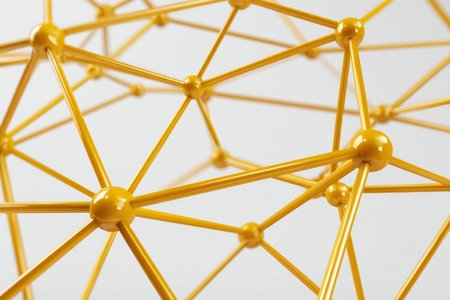 A detailed polygon mesh with yellow nodes connected by lines against a white background. The design highlights sharp features and clean lines in high resolution.の素材